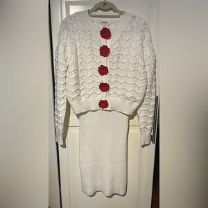 NWT Jessica Simpson White Dress Sweater SET with Red Floral Accents